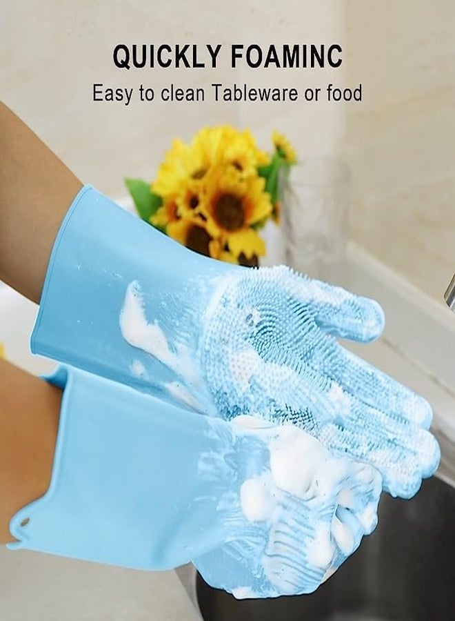 GLOVESKART قفازات سيليكون من GLOVESKART® (5 ألوان)، قفازات تنظيف لغسل الأطباق، المطبخ، الحمام، تنظيف السيارة، العناية بالحيوانات الأليفة، قفازات مطاطية قابلة لإعادة الاستخدام للاستخدام المنزلي، مقاس واحد (عبوة من زوج واحد) (أزرق) - Image 4